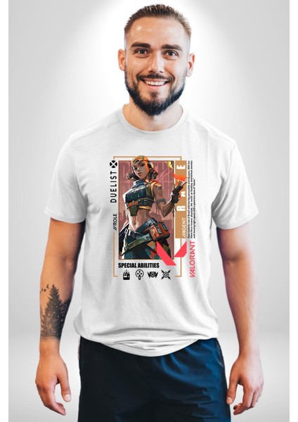 Raze Düellocu Karakter Kadın Erkek Ön Baskılı Beyaz Pamuklu Tişört Penye Klasik indirimleri