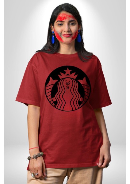 Komik Kadın Kafe Logo Kadın Erkek Ön Baskılı Kırmızı Pamuklu Tişört Penye Klasik fiyatları