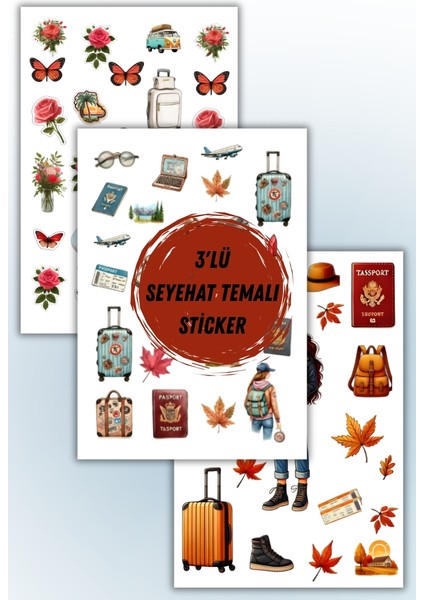 Seyahat Temalı 3 Lü Set Sticker Planner Ajanda Bullet Journal Için Uygun Set