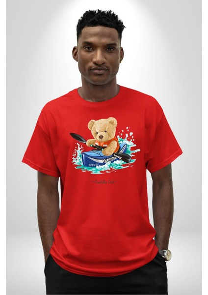 Kanocu Tatlı Oyuncak Ayı Kadın Erkek Ön Baskılı Kırmızı Pamuklu Tişört Penye Klasik fiyatları