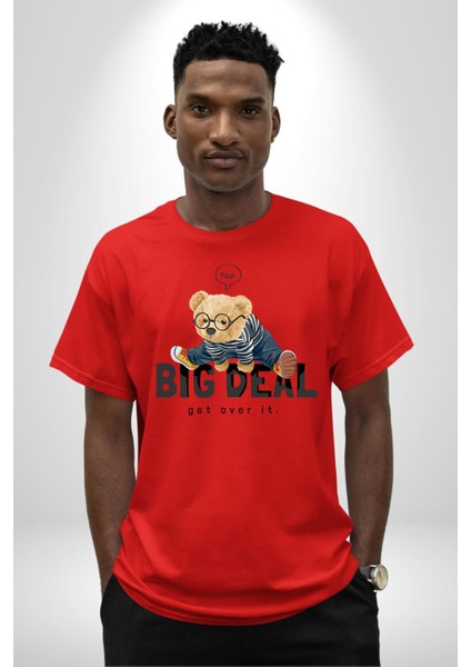 Büyük Anlaşma Oyuncak Ayı Kadın Erkek Ön Baskılı Kırmızı Pamuklu Tişört Penye Klasik modelleri