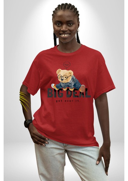 Büyük Anlaşma Oyuncak Ayı Kadın Erkek Ön Baskılı Kırmızı Pamuklu Tişört Penye Klasik fırsatları