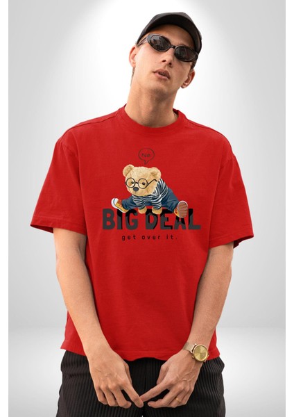 Büyük Anlaşma Oyuncak Ayı Kadın Erkek Ön Baskılı Kırmızı Pamuklu Tişört Penye Klasik indirimleri
