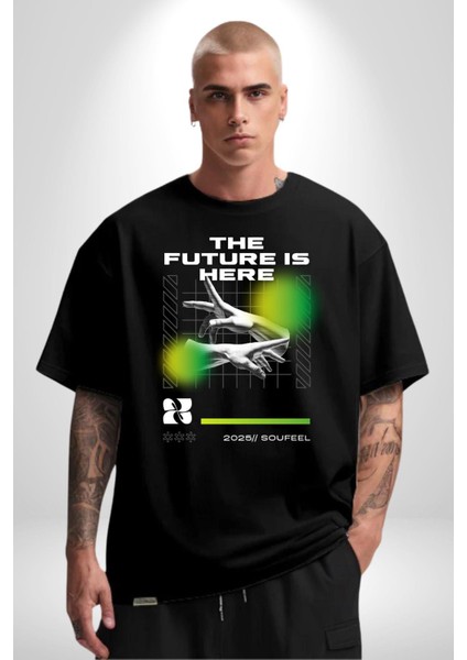 Gelecek Burada Modern Eller Kadın Erkek Ön Baskılı Siyah Pamuklu Tişört Penye Klasik modelleri