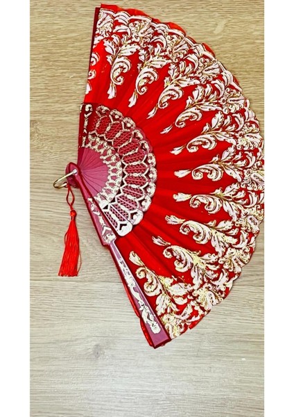 Kırmızı Desenli Şık Yelpaze fiyatları