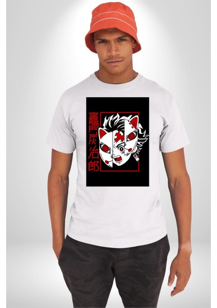 Demon Slayer Tanjiro Kamado Anime Kadın Erkek Ön Baskılı Beyaz Pamuklu Tişört Penye Klasik fiyatları