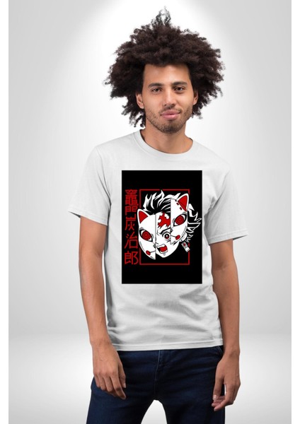 Demon Slayer Tanjiro Kamado Anime Kadın Erkek Ön Baskılı Beyaz Pamuklu Tişört Penye Klasik fırsatları