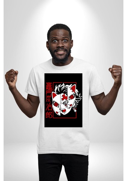 Demon Slayer Tanjiro Kamado Anime Kadın Erkek Ön Baskılı Beyaz Pamuklu Tişört Penye Klasik indirimleri