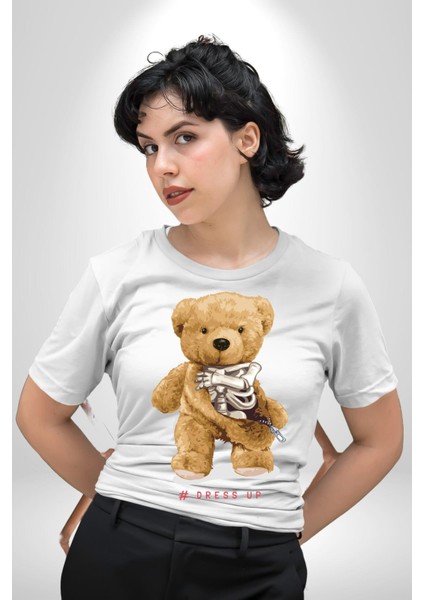 Iskelet Adam Oyuncak Tatlı Ayı Kadın Erkek Ön Baskılı Beyaz Pamuklu Tişört Penye Klasik fırsatları