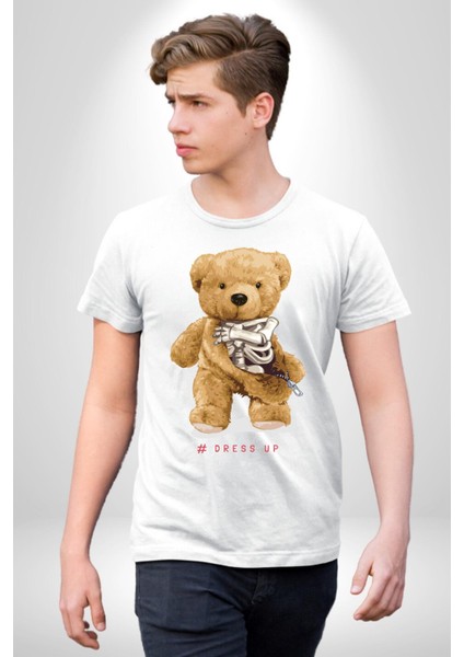 Iskelet Adam Oyuncak Tatlı Ayı Kadın Erkek Ön Baskılı Beyaz Pamuklu Tişört Penye Klasik indirimleri