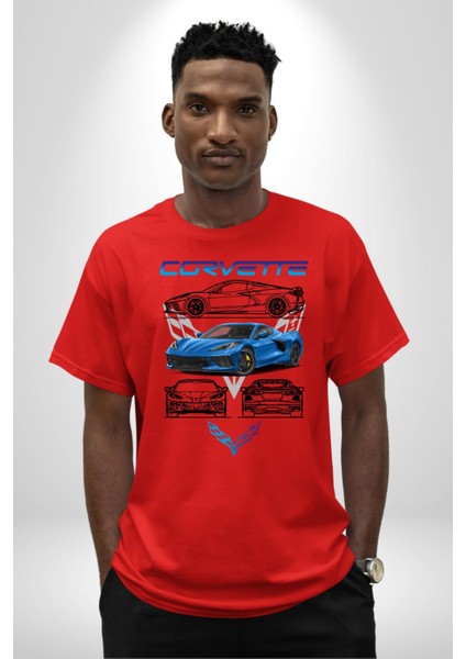Tasarım Harikası Spor Araba Prototip Kadın Erkek Ön Baskılı Kırmızı Pamuklu Tişört Penye Klasik fırsatları