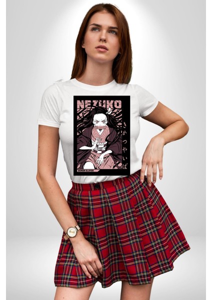 Demon Slayer Nezuko Kamado Anime Kadın Erkek Ön Baskılı Beyaz Pamuklu Tişört Penye Klasik fırsatları