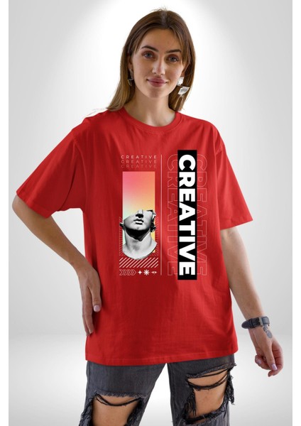 Yaratıcı Yunan Heykeli Kadın Erkek Ön Baskılı Kırmızı Pamuklu Tişört Penye Klasik