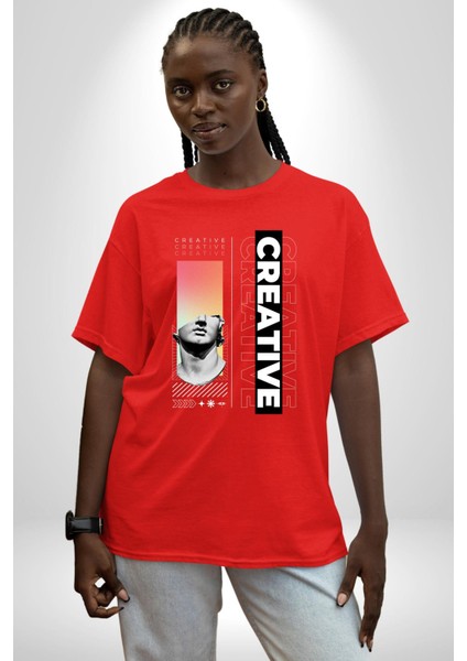 Yaratıcı Yunan Heykeli Kadın Erkek Ön Baskılı Kırmızı Pamuklu Tişört Penye Klasik modelleri