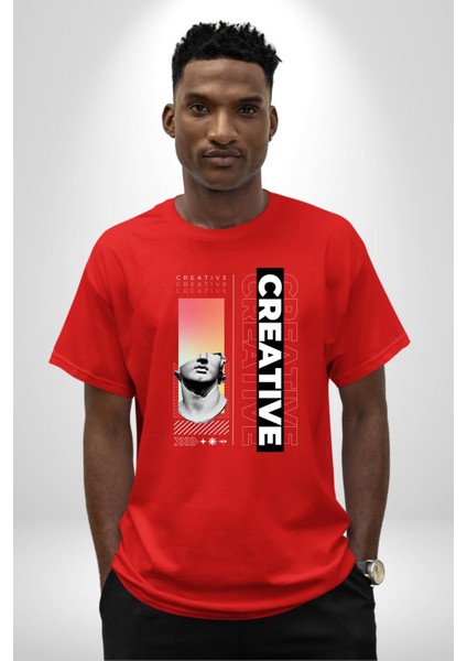 Yaratıcı Yunan Heykeli Kadın Erkek Ön Baskılı Kırmızı Pamuklu Tişört Penye Klasik fırsatları