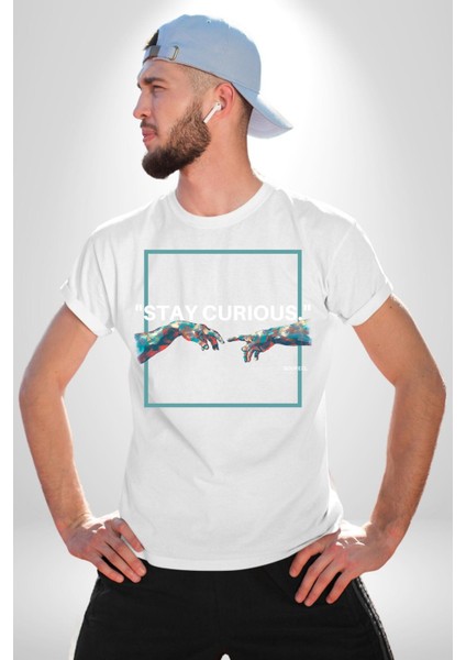 Michelangelo ve Adem Sanat Tablosu Kadın Erkek Ön Baskılı Beyaz Pamuklu Tişört Penye Klasik fiyatları