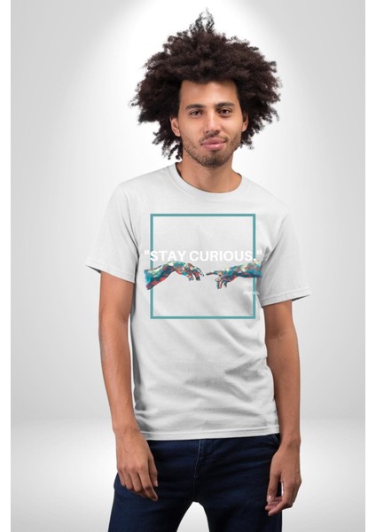 Michelangelo ve Adem Sanat Tablosu Kadın Erkek Ön Baskılı Beyaz Pamuklu Tişört Penye Klasik indirimleri