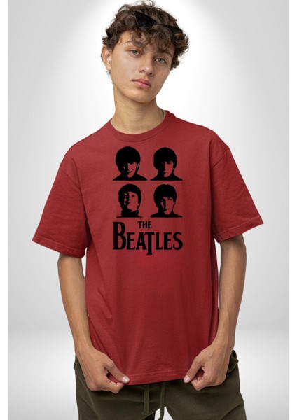 The Beatles Efsane Müzik Grubu Kadın Erkek Ön Baskılı Kırmızı Pamuklu Tişört Penye Klasik fiyatları
