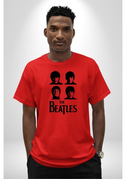 The Beatles Efsane Müzik Grubu Kadın Erkek Ön Baskılı Kırmızı Pamuklu Tişört Penye Klasik fırsatları