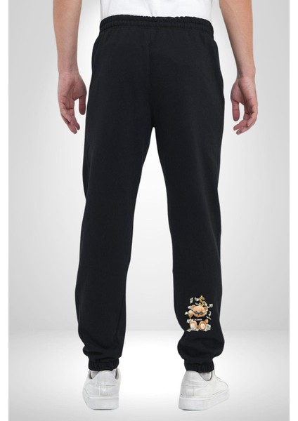 Milyarder Tatlı Oyuncak Ayı Rahat Siyah Dijital Baskılı Kadın Erkek Eşofman Altı fiyatları