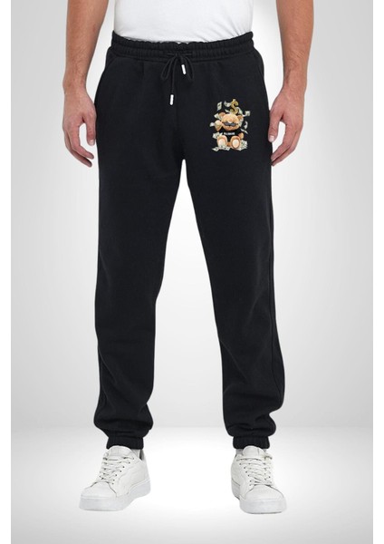 Milyarder Tatlı Oyuncak Ayı Rahat Siyah Dijital Baskılı Kadın Erkek Eşofman Altı modelleri