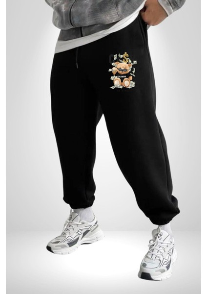 Milyarder Tatlı Oyuncak Ayı Rahat Siyah Dijital Baskılı Kadın Erkek Eşofman Altı indirimleri