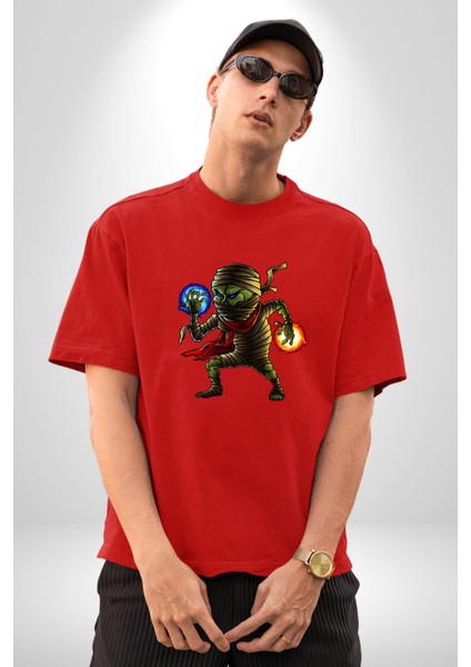 Büyücü Mumya Karakter Kadın Erkek Ön Baskılı Kırmızı Pamuklu Tişört Penye Klasik fiyatları
