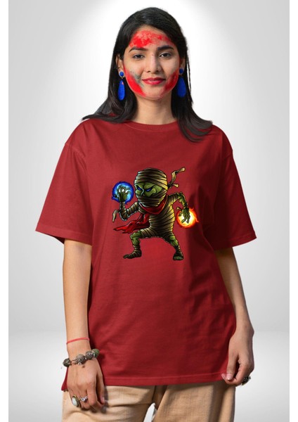 Büyücü Mumya Karakter Kadın Erkek Ön Baskılı Kırmızı Pamuklu Tişört Penye Klasik modelleri