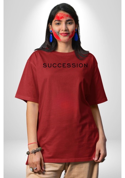 Veraset Klas Font Yazı Kadın Erkek Ön Baskılı Kırmızı Pamuklu Tişört Penye Klasik