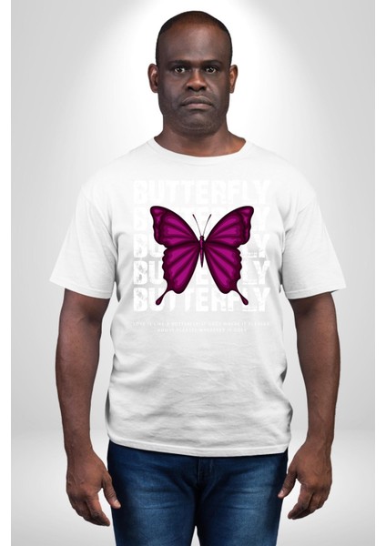 Aşk Kelebek Gibidir Sokak Tarzı Kadın Erkek Ön Baskılı Beyaz Pamuklu Tişört Penye Klasik modelleri