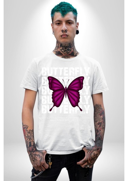 Aşk Kelebek Gibidir Sokak Tarzı Kadın Erkek Ön Baskılı Beyaz Pamuklu Tişört Penye Klasik fırsatları