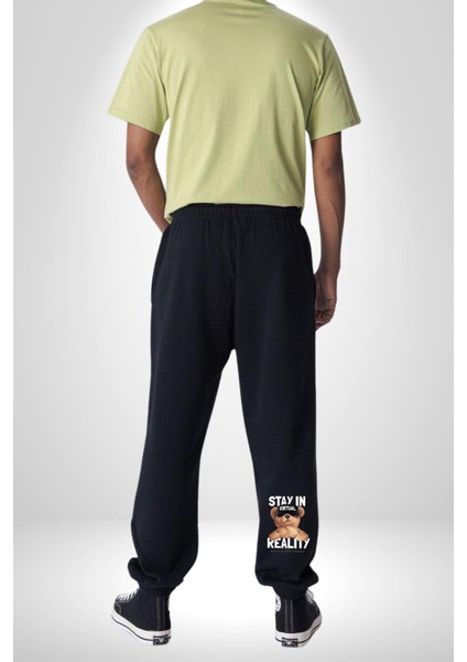 Sanal Gerçeklikte Kalmak Oyuncak Ayı Rahat Siyah Dijital Baskılı Kadın Erkek Eşofman Altı fiyatları