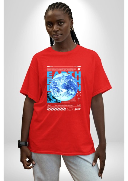 Dünya Tekno Sokak Tarzı Kadın Erkek Ön Baskılı Kırmızı Pamuklu Tişört Penye Klasik fiyatları