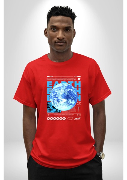 Dünya Tekno Sokak Tarzı Kadın Erkek Ön Baskılı Kırmızı Pamuklu Tişört Penye Klasik modelleri