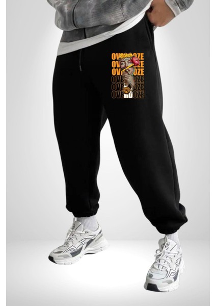 Overdoze Kadın Gül Dövme Cool Sıkıntı ve Isyan Rahat Siyah Dijital Baskılı Kadın Erkek Eşofman Altı modelleri