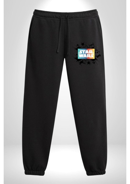 Star Wars Uzay Gemileri Rahat Siyah Dijital Baskılı Kadın Erkek Eşofman Altı