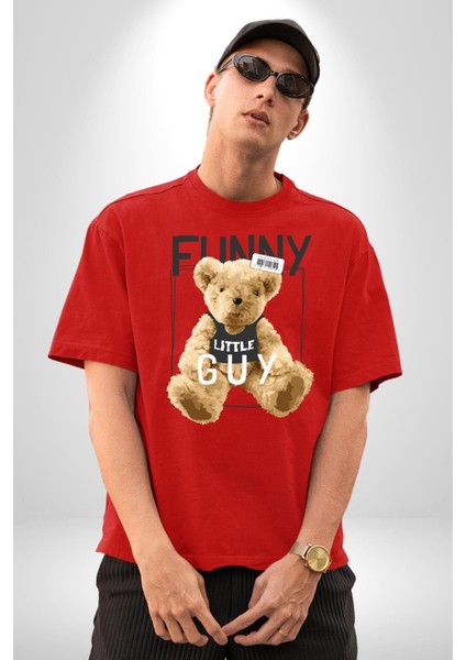 Atletli Sporcu Tatlı Oyuncak Ayı Kadın Erkek Ön Baskılı Kırmızı Pamuklu Tişört Penye Klasik fiyatları