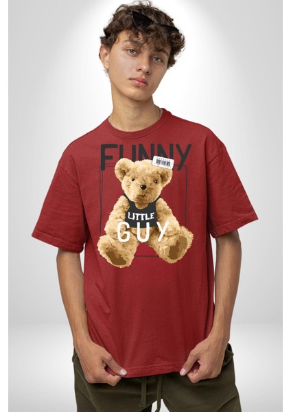 Atletli Sporcu Tatlı Oyuncak Ayı Kadın Erkek Ön Baskılı Kırmızı Pamuklu Tişört Penye Klasik indirimleri