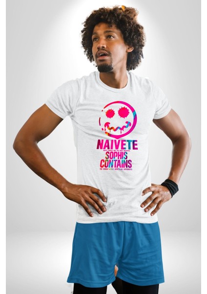 Gülen Rengarenk Surat Kadın Erkek Ön Baskılı Beyaz Pamuklu Tişört Penye Klasik fırsatları