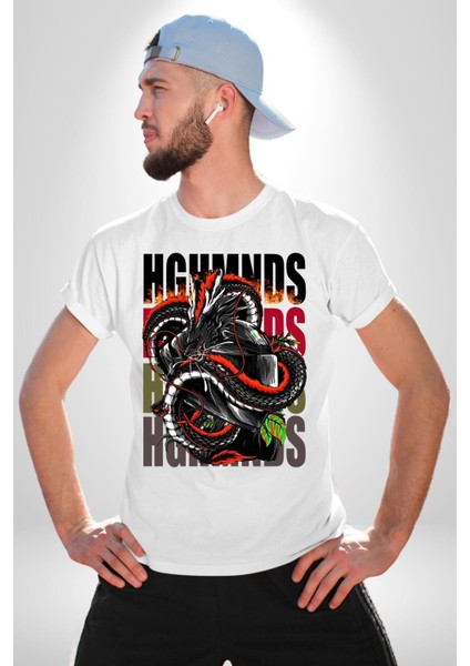 Italyan Motoru ve Ejderha Kadın Erkek Ön Baskılı Beyaz Pamuklu Tişört Penye Klasik fiyatları