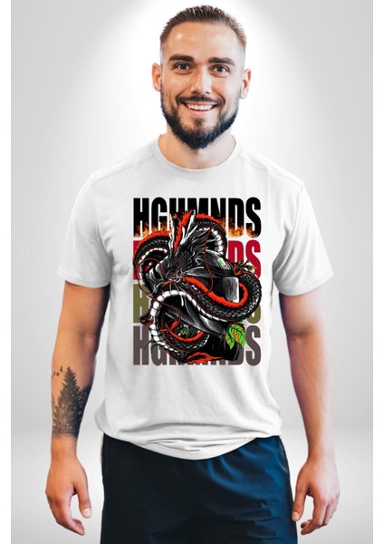 Italyan Motoru ve Ejderha Kadın Erkek Ön Baskılı Beyaz Pamuklu Tişört Penye Klasik fırsatları