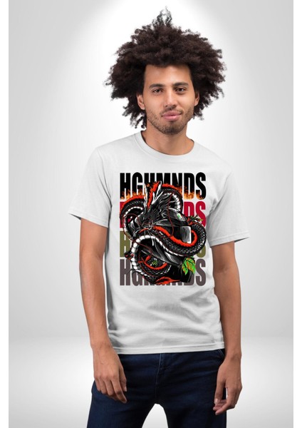 Italyan Motoru ve Ejderha Kadın Erkek Ön Baskılı Beyaz Pamuklu Tişört Penye Klasik indirimleri