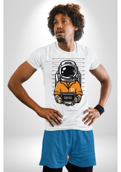 Suçlu Uzay Astronotu Sabıka Fotoğrafı Kadın Erkek Ön Baskılı Beyaz Pamuklu Tişört Penye Klasik fiyatları