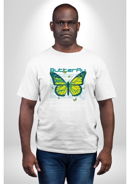 Kelebek Sokak Tarzı Kadın Erkek Ön Baskılı Beyaz Pamuklu Tişört Penye Klasik fiyatları