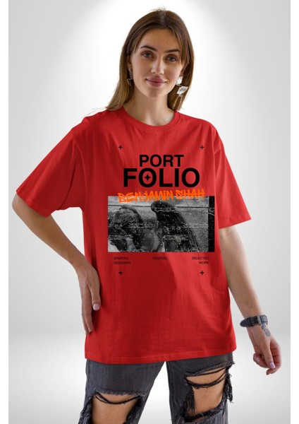 Modern Art Portfolio Design Kadın Erkek Ön Baskılı Kırmızı Pamuklu Tişört Penye Klasik modelleri