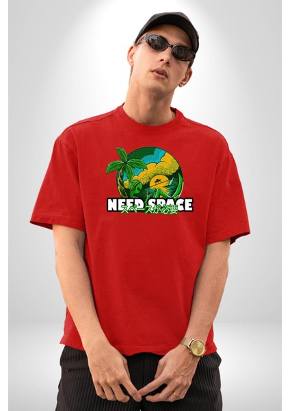 Uzaya Ihtiyaç Var Uzaylı Kadın Erkek Ön Baskılı Kırmızı Pamuklu Tişört Penye Klasik fırsatları