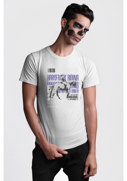 At Binme Sokak Tarzı Tasarım Kadın Erkek Ön Baskılı Beyaz Pamuklu Tişört Penye Klasik fiyatları