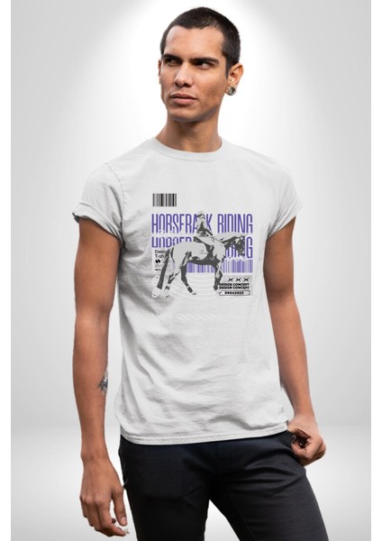 At Binme Sokak Tarzı Tasarım Kadın Erkek Ön Baskılı Beyaz Pamuklu Tişört Penye Klasik indirimleri