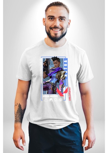 Astra Smoker Karakter Kadın Erkek Ön Baskılı Beyaz Pamuklu Tişört Penye Klasik modelleri