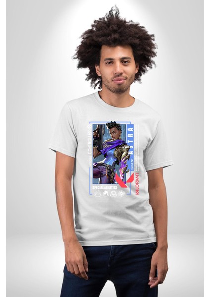 Astra Smoker Karakter Kadın Erkek Ön Baskılı Beyaz Pamuklu Tişört Penye Klasik fırsatları